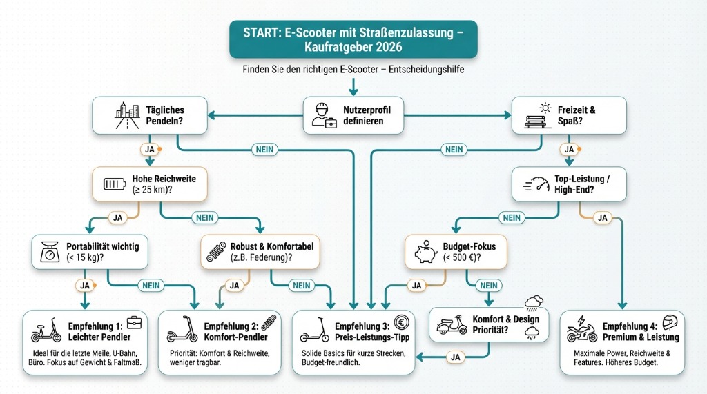 E-Scooter Kaufratgeber 2026 - Entscheidungshilfe Infografik